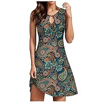 T Shirt Dress,Women's Spring/Summer Fashion Retro Color Scheme Mid Beach Style Dress Swing Party Dresses for W