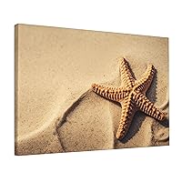 GFLFMXZW Canvas Wall Art For Living Room Starfish in the Sand Printed Decorative Painting Office Wall Decor Bathroom Wall Paintings Posters Home Decoration 12x18 Inch