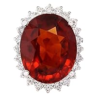 19.59 Carat Natural Red Hessonite Garnet and Diamond (F-G Color, VS1-VS2 Clarity) 14K White Gold Cocktail Ring for Women Exclusively Handcrafted in USA