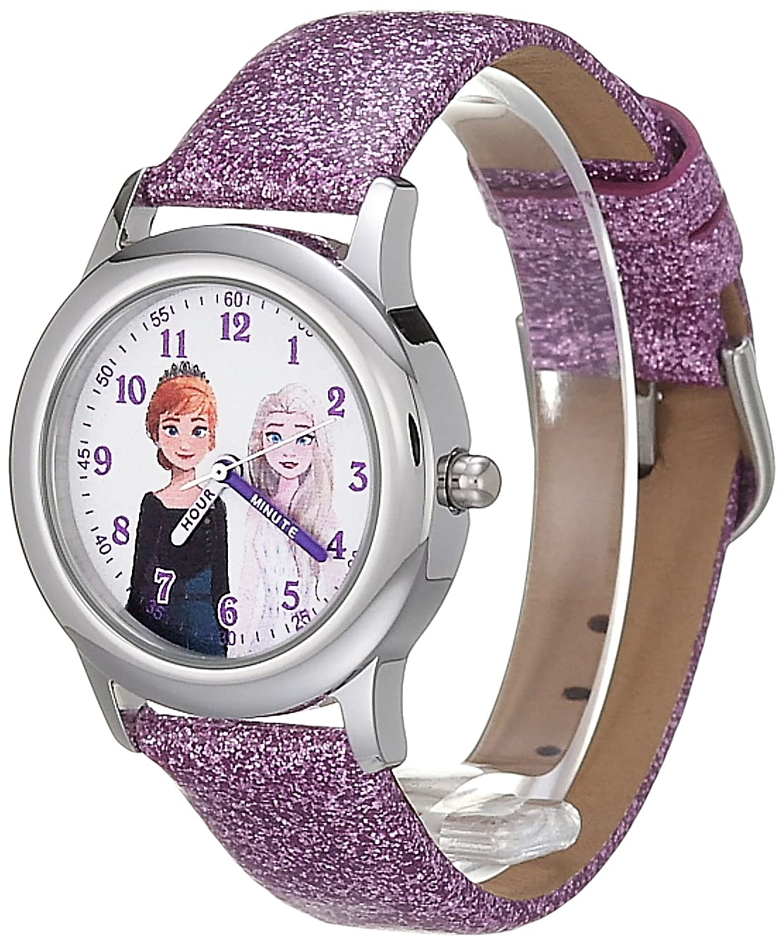 Disney Frozen Kids' Stainless Steel Time Teacher Analog Quartz Strap Watch, Purple