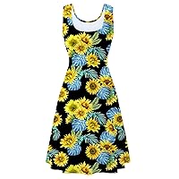 Fanient Womens Sleeveless Dress Casual Print Scoop Neck Sundress A Line Midi Dresses