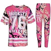 Girls Brooklyn 76 Crop Top & Legging Camouflage Baby Pink Set Kids Active Wear 7-13 Years