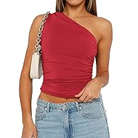 Womens One Shoulder Shirts Going Out Crop Tops Basic Sexy Slim Fit Y2K Tank Top Summer Fashion 2024