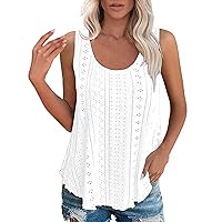 Womens Tank Tops Sleeveless Eyelet Embroidery Scoop Neck Loose Fit Casual Summer Camisole Tops