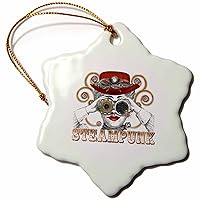 3dRose orn_102669_1 Looking Steampunked Steampunk Collage Art-Snowflake Ornament, 3-Inch, Porcelain
