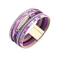 KunBead Jewelry Leather Wrap Bracelets for Women Handmade Braided Boho Multilayer Magnetic Buckle Bracelet Wristband Cuff Bangle Birthday Gifts
