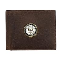 Officially Licensed US NAVY Medallion Bifold Genuine Leather Classic Wallet, Men’s birthday gift, Handmade Wallet in Brown & Black (Brown)
