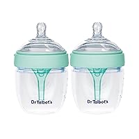 Dr. Talbot's Anti-Colic Silicone Bottle with Advanced Venting System and Slow Flow Soft Flex Nipple, Aqua Top, 5 oz, 2-Pack