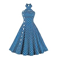 Retro 50s Polka Dot Dress for Women Vintage 1950s Rockabilly Halter A-line Cocktail Party Homecoming Dresses
