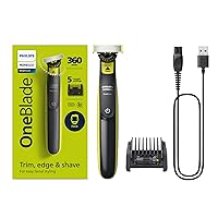 OneBlade 360 Face, Hybrid Electric Beard Trimmer and Shaver with 5-in-1 Face Stubble Comb, Frustration Free Packaging, QP2724/90
