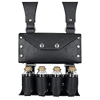 HiiFeuer Medieval Alchemy Faux Leather Belt Bag with 4 Cork Potion Vials, Fantasy Wizard Waist Pouch Side Pack for Halloween (Black A)