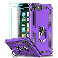 LeYi for iPhone SE Case, iPhone SE 3rd/ 2nd Gen Case with [2Pack] Tempered Glass Screen Protector, [Military-Grade] Phone Case with Magnetic Ring Kickstand for iPhone SE 2022/2020, Purple