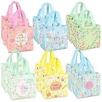 12PCS Happy Easter Egg Hunt Bags Easter Bunny Carrot Chick Egg Gift Bags with Handles, Easter Treat Bags, Easter Party Supplies , 8.3×7.9×5.9inch