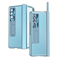Case for Samsung Galaxy Z Fold 4, Electroplated Protection Back Cover with Hinge Protection and Screen Protector Function Anti-Fingerprint Protective Cover,Blue 2