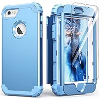 IDweel for iPhone 6S Case, for iPhone 6 Case with Screen Protector(Tempered Glass),3 in 1 Shock Absorption Heavy Duty Hard PC Covers Soft Silicone Full Body Protective Case,Peace Blue/Peace Blue