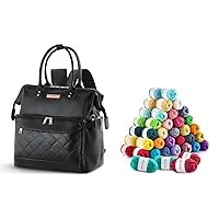 Faux-Leather Yarn Storage Backpack with 60x20g Acrylic Yarn Mini Skeins Set