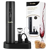 Secura Electric Wine Opener Battery Operated Automatic Wine Bottle Opener Set Reusable Corkscrew with Foil Cutter, Vacuum Stoppers, Aerator Pourer Wine Set Gift for Wine Lovers, Black