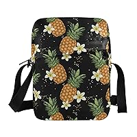 ALAZA Tropical Pineapples and Flowers Crossbody Bag Small Messenger Bag Shoulder Bag with Zipper for Women Men