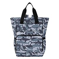 Sharks Camo Diaper Bag Backpack for Baby Boy Girl Large Capacity Baby Changing Totes with Three Pockets Multifunction Nappy Changing Bag for Shopping Travelling