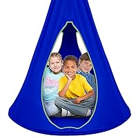 Pod Swing for Kids - Durable Hanging Hammock Chair w/Adjustable Rope - 2 Windows & 1 Entrance - Tree Tent Sensory Swing for Kids Indoor Outdoor Use - 250lbs Sturdy Nest Swing - (40