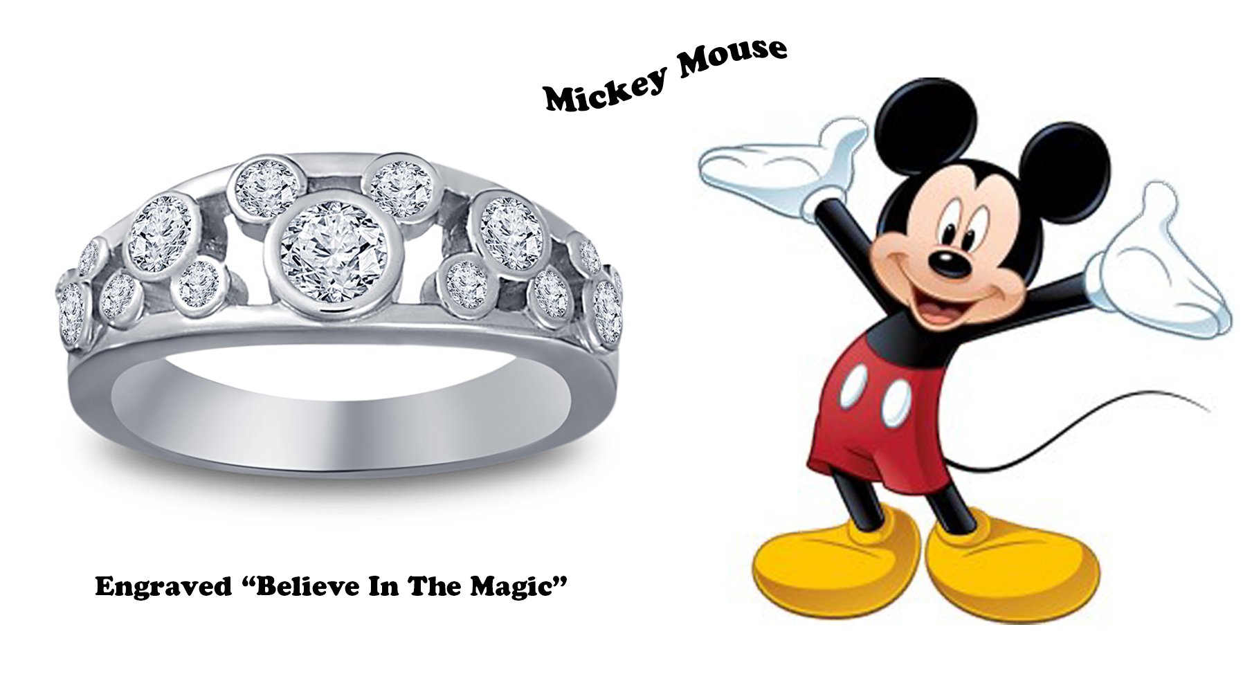 PVN JEWELS 925 Sterling Silver Cubic Zirconia Magic Mickey Mouse Inspired Ring For Women Girl Party Jewelry