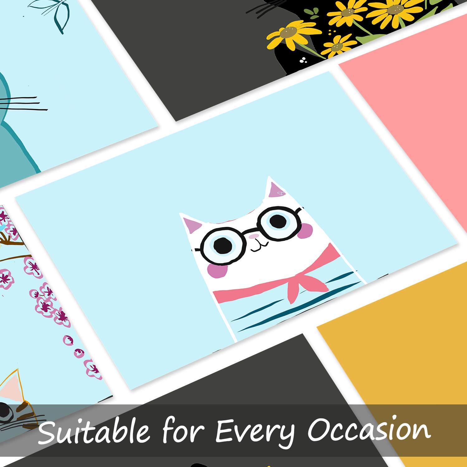 36 Blank Greeting Cards With Envelopes - Cute Cat Bulk Note Cards Stationery Box Set For All Occasions Birthday Thank You and Just Because