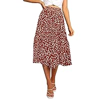 MEROKEETY Women's Boho Leopard Print Skirt Pleated A-Line Swing Midi Skirts