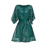 Women's Holiday Party Sequin Beaded Lace Up Long Sleeved Dress Dresses Long Sleeve Swing Dress for Women