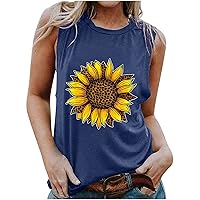 Summer Sunflower Graphic Tank Tops for Women Casual Sleeveless Crewneck Shirts Yoga Workout Vest Beach Holiday Tee