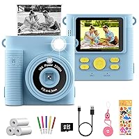 Kids Camera Instant Print, Christmas Birthday Gifts for Toddle Girls Boys, HD Digital Instant Camera with 3 Roll no-Ink Print Paper 32G SD Card, Blue