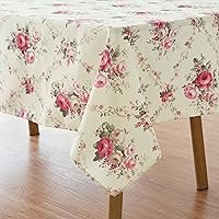 Vintage Floral Rectangle Tablecloth Shabby Chic Flower Table Cloth Spring Table Cover Waterproof for Dinner Kitchen Picnic, Pink, 60x120 Inches