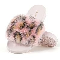 Women's Furry Slides Faux Fur Slides Fuzzy Slippers Fluffy Sandals Outdoor Indoor