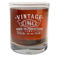 Vintage 1964 Etched Whiskey Glass - 60th Birthday Gifts for Men - Cheers to 60 Years old - 60th Birthday Decorations for Men - Scotch Bourbon Him Dad Women Anniversary Retirement 1.0