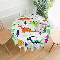 Colorful Dinosaurs Print Round Tablecloth 60 Inch Table Cloth Circular Table Cover for Dining Kitchen Banquet Dinner
