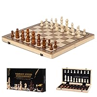 Chess Board Games Chess Set Wooden 15 inch Folding Chess Sets for Kids ＆ Adults Portable Felted Interior Chess Game with Storage for Travel 1