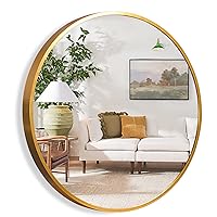 NeuType Round Mirror Circle Mirror Metal Framed Wall Mirror Large Vanity Hanging Decorative Mirrors for Bathroom, Bedroom, Living Room, Entryway (Gold, 32