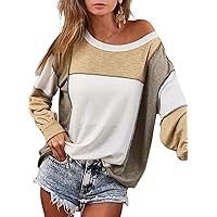 EVALESS Womens Long Sleeve Going Out Tops Dressy Casual Crewneck Color Block Tunic Shirts