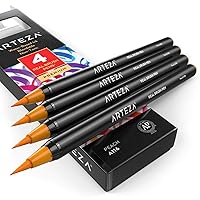 Arteza Real Brush Pens, A116 Peach, Pack of 4, Watercolor Pens with Nylon Brush Tips, Art Supplies for Dry-Brush Painting, Sketching, Coloring & Calligraphy