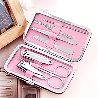 7Pcs/set Manicure Set Professional Stainless Steel Nail Clipper Kit Foot Hand Nails Care Tool Multifunction Portable Kit (Color : Pink)