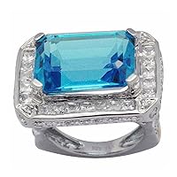 18k Yellow Gold and Sterling Silver Genuine Swiss Blue Topaz & Cubic Zirconia Ring Size 7