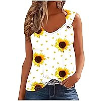 Sunflower Tank Tops for Women Crewneck O Ring Shoulder Camisole Flower Graphic Tees Inspirational Faith Shirts