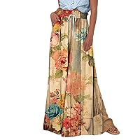 Womens Wide Leg Pants Women's Casual Trendy Loose Fit Elastic High Waist Wide Leg Trousers Flowy Long Pants