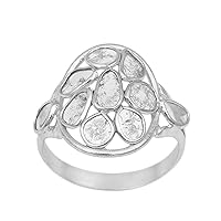 0.50 CTW Natural Diamond Polki Cluster Ring 925 Sterling Silver Platinum Plated Slice Diamond Jewelry