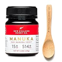 New Zealand Honey Co. Raw Manuka Honey UMF 15+ | MGO 514+, UMF Certified & Bamboo Spoon 12cm
