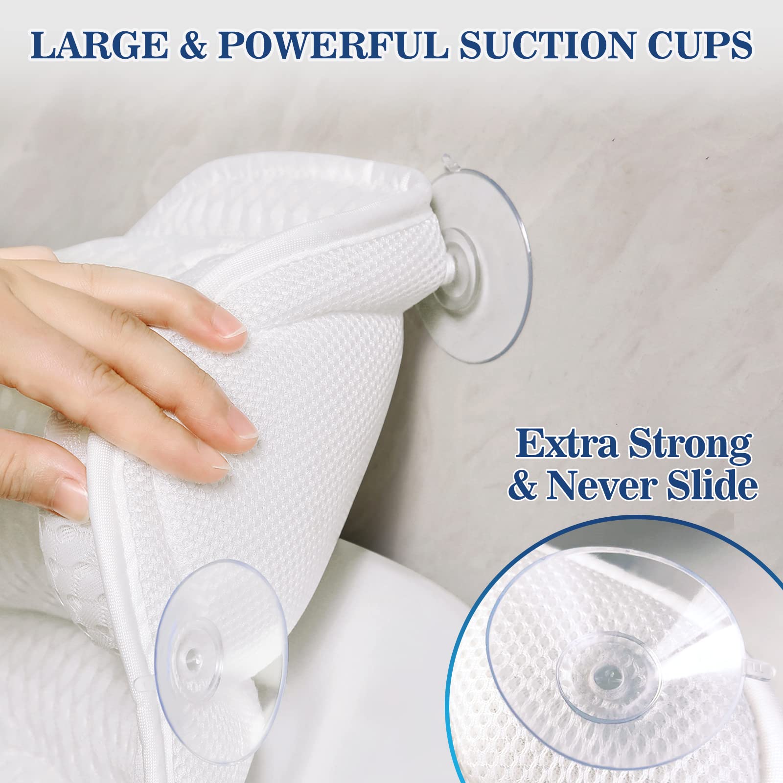 Bath Pillow Bathtub Pillow, Luxury Bath Pillows for Tub Neck and Back Support, Bath Tub Pillow Headrest with Soft 4D Mesh Fabric and Non-Slip Suction Cups, Relaxing Bath Accessories Spa Gifts