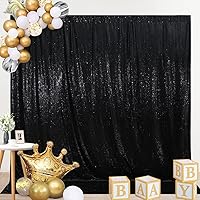 SquarePie Sequin Backdrop Not See Through Thick Background Glitter Curtain Party 6FT x 8FT Black