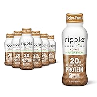 Ripple Vegan Protein Shake | Coffee Flavor | 75mg of Caffeine | 20g Nutritious Plant Based Pea Protein | Shelf Stable | Free of GMOs, Soy, Nut, Gluten, Lactose | 12 oz, Pack of 12