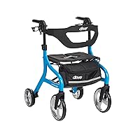 Drive Medical Nitro Sprint Foldable Rollator Walker with Seat, Standard Height Lightweight Rollator with Large Wheels, Folding Rolling Walker, Walker Rollator with Seat, Blue