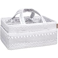 Aztec Forest Storage Caddy-Aztec Print Body, Lining and Handles, Solid White Trim, Gray and White, Two Handles, 12 in x 6 in x 8 in