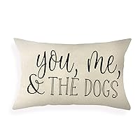 Farmhouse Pillow Covers with You Me and The Dogs Quote 12 x 20 Inch Lumbar Pillow Covers Home Decorative Cotton Linen Cushion Case for Sofa Couch Dog Lover Gifts Family Room Décor